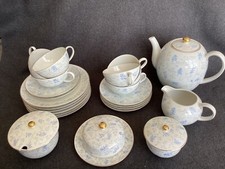 Arzberg Erdrauch Form 1495 Gretsch blau Porzellan Teeservice Cloche Antik