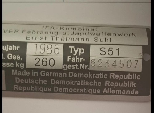S51 typenschild simson mit - s51,