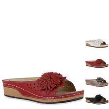 Damen Pantoletten Bequeme Komfort Blume Wedges Cut-Outs Schuhe 841043 New Look