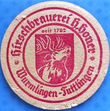 Alter Bierdeckel Hirschbrauerei H. Honer Wurmlingen-Tuttlingen um 1952-54