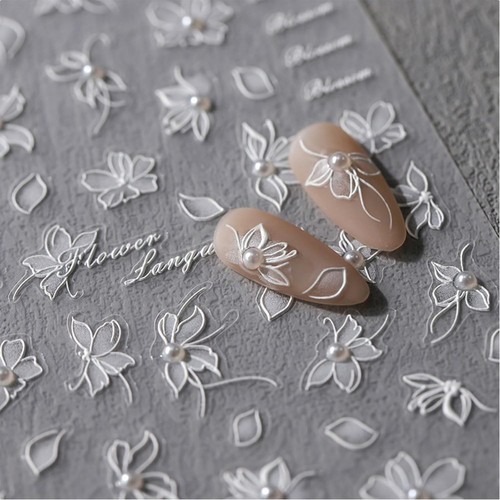 Nagelsticker weiße blumen - 3d,