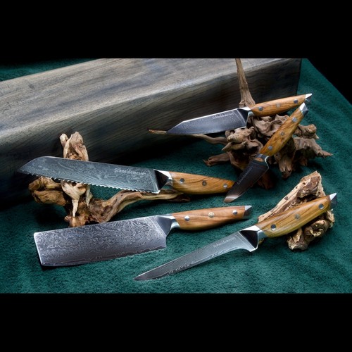 Damast messerset 5er set - -,