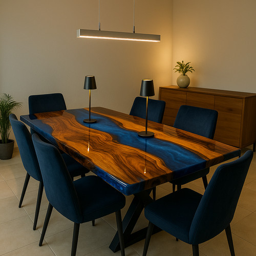 Blue resin river table - |, live