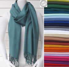 30 Farben Großer Schal Wollschal mit Kaschmir Cashmere unifarben Fransen