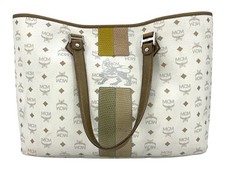MCM Large Shopper Bag Tasche Schultertasche Weiß Henkeltasche Logo Print Big