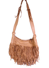 Ralph Lauren Tasche Leder Fringe Bag braun Beuteltasche groß Boho Fransen B446