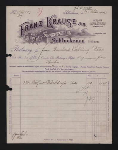 Schluckenau rechnung 1912 - schluckenau,,
