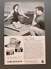 Graflex Century 35 Kamera Frau Badeanzug Boot 1958 Vintage Ad Werbung Reklame