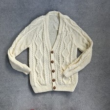 ARAN Damen Strickjacke Wolle Pullover Gr. L Ireland Zopfmuster Zopf 20006 Beige