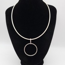 Diamonique funkelnder Ring Anhänger großer Kreis Heiligenschein Omega Kette 45cm QVC Punze