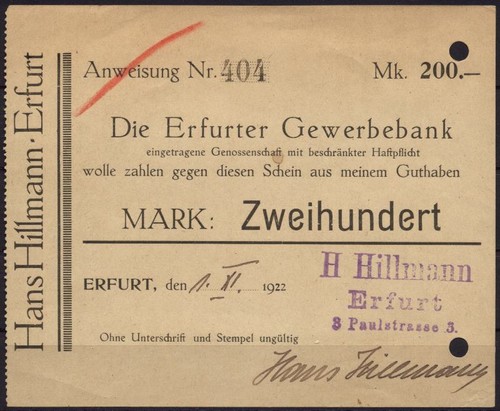11011 notgeld erfurt hans - notgeld,