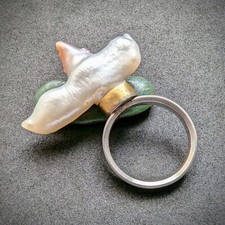 Vintage Designer Ring min 800 Silber Goldfassung Barock Perle RG 52/53