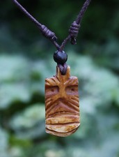 Halskette Tiki Anhänger Horn Schmuck Lederkette Ethno Kette Maori Anhänger Moai