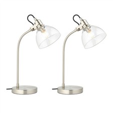 2er Set moderne Tischlampe Nachttisch Arbeit 45cm Lampen Klarglas Nickel satiniert