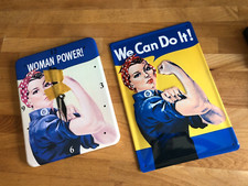 Vintage  Retro  Blechschild + Uhr       Woman power     und      We can do It !
