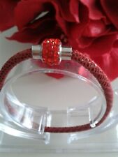 Schmuck Armband Leder Echsen Prägung rot  Kristall  Magnet Verschluß 19 cm