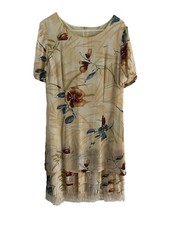 Vintage 40er Jahre Style knielanges Kleid geblümt mit Fransen gelb Damen UK10