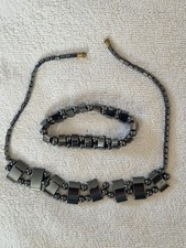 Colliers Ketten Halbedelstein Hämatit schwarz + Armband im Set