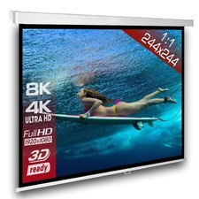 1:1 SlenderLine Heimkino Beamer Rolloleinwand 244 x 244 (238x238)cm HDTV 3D 133"