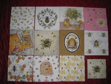 Set 12-Besten Servietten ~ BIENEN und HONIG, Insekten, Bienenhaus, Wabe ~33x33+1