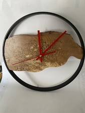 Wanduhr Handgemacht Eisenring Holz  Buche Gestockt KEIN TICKEN leise