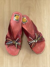 Think! Pantolette Riemchen Schleife Fransen Leder Holzsohle rot bunt 37 Sandalen