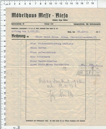 Riesa rechnung 1937 - riesa,,