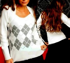 SeXy Miss Damen Bolero Look Pullover Karo Pulli 34/36/38 weiß silber lurex NEU