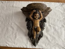 Dekorative Wandkonsole Engel antik aus Holz Putto / Putti  / Cherub