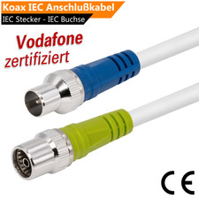Premium 2m TV Antennenkabel IEC Stecke auf Koax Buchse HD Vodafon Koaxialkabel
