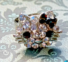 Hello Kitty verstellbarer Ring Kristall Strass schwarze Schleife silberfarben 