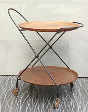 #8619 - 60er Jahre String Design Servierwagen - Teak Tabletts - rund