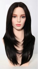 22 zoll Long Straight Black Hair Wig with Natural Lace Front