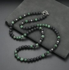 ✅ STYLISCHE LAVASTEIN & ACHAT HERREN HALSKETTE GRÜN PERLENKETTE 55CM SURFER✅