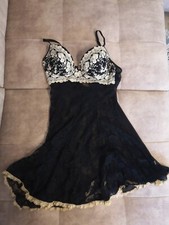 Negligee Schwarz Beige Hard Cups Push Up BH S 36 75C Mesh Kleidchen Nachtwäsche