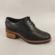 Clarks Brogues Damenschuhe 5,5 schwarz Leder Schnürschuhe Oxford klobiger Absatz Arbeit