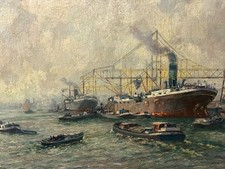 ANTIKES ÖLGEMÄLDE HAFEN LANDSCHAFT SCHIFFE Gerardus J.  DELFGAAUW (1882-1947)