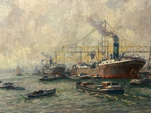 Antikes ölgemälde hafen - antikes,