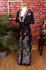Vintage orig 70er Kleid lang schwarz bunt Maxikleid Blumen Hippie Boho 38 40