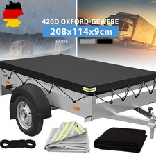 Profi Anhängerplane PKW Abdeckplane Flachplane Gummiseil 208x114x9cm Silber