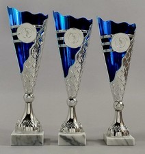 Super 3 er Serie Pokale 36 - 38 cm silber/blau inkl. Gravur und Emblem 805