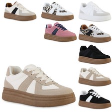 Damen Plateau Sneaker Schnürer Basic Freizeit Schnür-Schuhe 841532 Trendy Neu