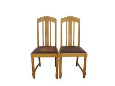 2 Holzstühle Besucherstuhl Lederstuhl antik Eiche braunes Leder B: 47 cm -11322-