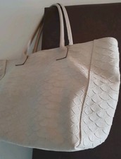 SHOPPER Ital.Echtleder Tasche geprägtes Rauhleder Hellgrauton NEU chic
