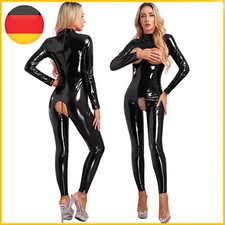 DE Damen Wet Look Leder Catsuit Leotard Overall Clubwear Bodysuit Trikots Club