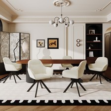 Goeurvant Esszimmerstühle 6er Set Küchenstühle Armlehne Samt Drehstuhl Cremeweiß