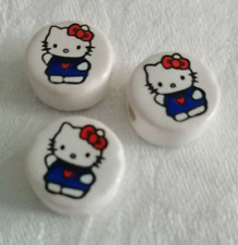 6 KERAMIK  PERLEN SCHEIBE KITTY KATZE MOTIV WEISS 15 x 7 mm  Schmuck basteln