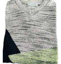 Carlo Colucci Pullover Gr.52, Grau-Grün-Blau Mit V-Ausschnitt