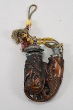 C25K09- Jagdliche Holz Pfeife mit Schnitzerei Silbermontierung 19.Jh