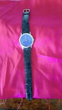 MILUS Armbanduhr mit blauem Zifferblatt, Gold Filles G, Lederband, blau, Vintage